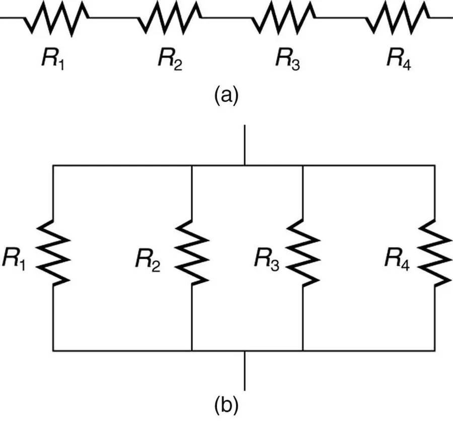 A circuit diagram showing resistors in series and parallel.