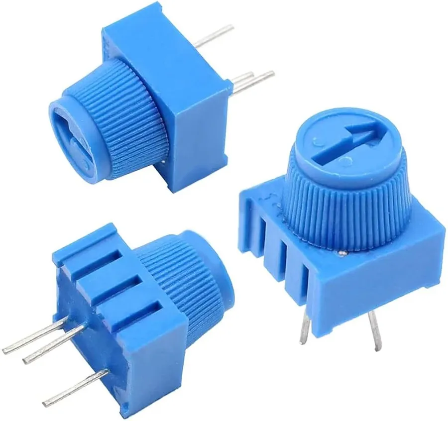A 10k ohm resistor placed in a breadboard circuit.