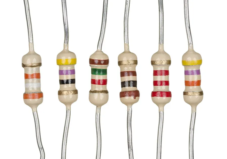 A collection of resistors with different values including 10k.