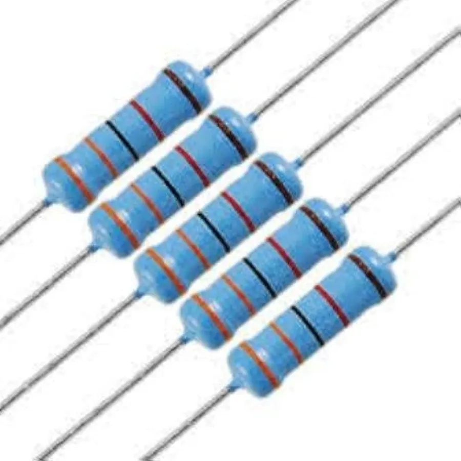 A close-up of a metal film resistor.