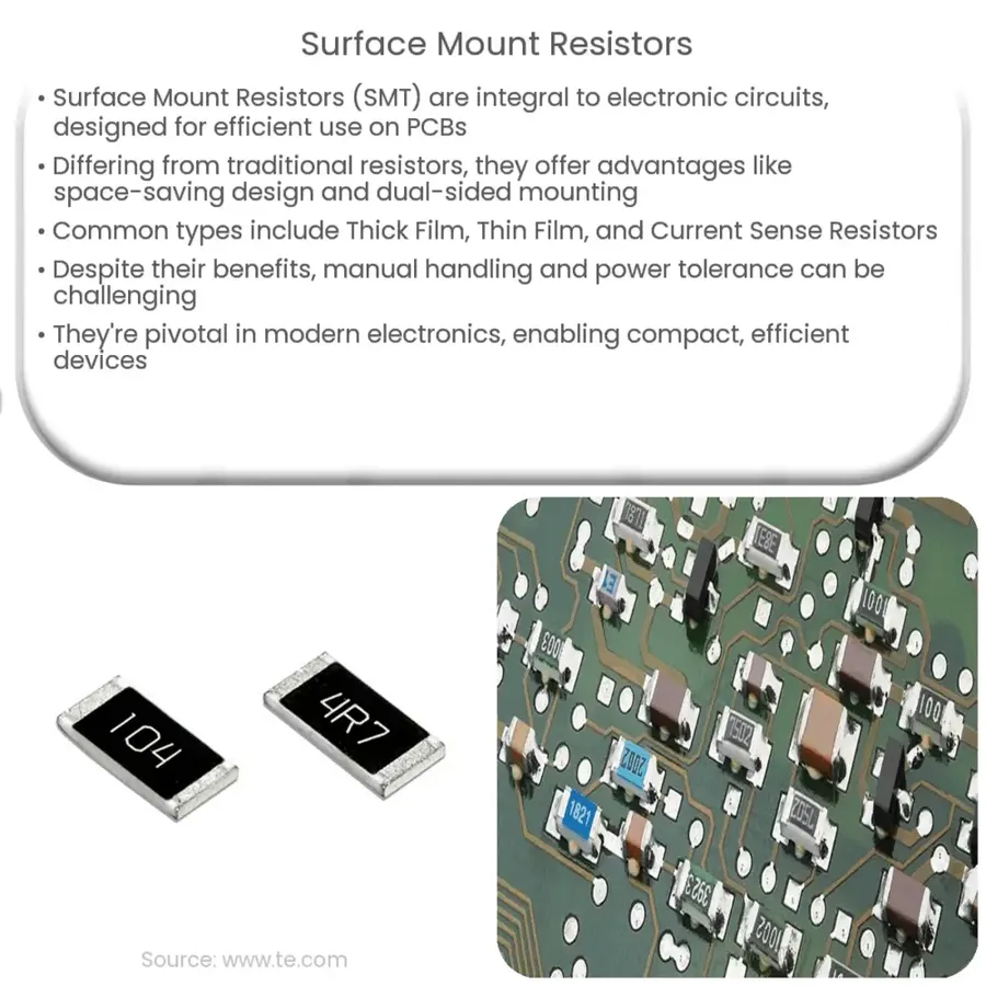 A close-up view of surface mount resistors.