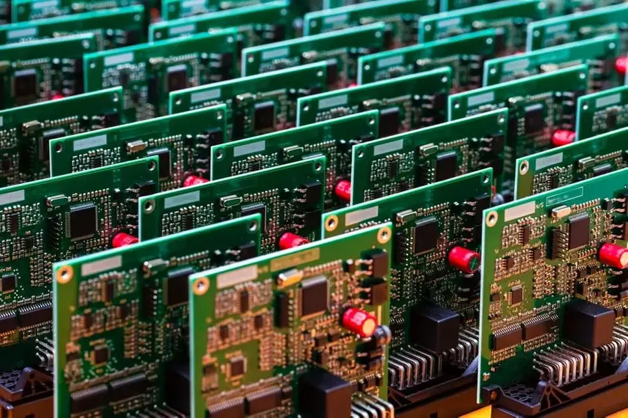 A close-up of a completed PCB highlighting fast production.