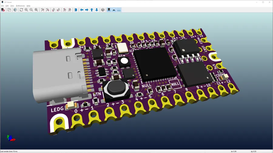 A screenshot of the KiCad PCB design software interface.