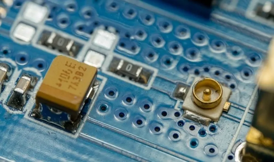 A zoomed-in section of a PCB showing impedance controlled traces.