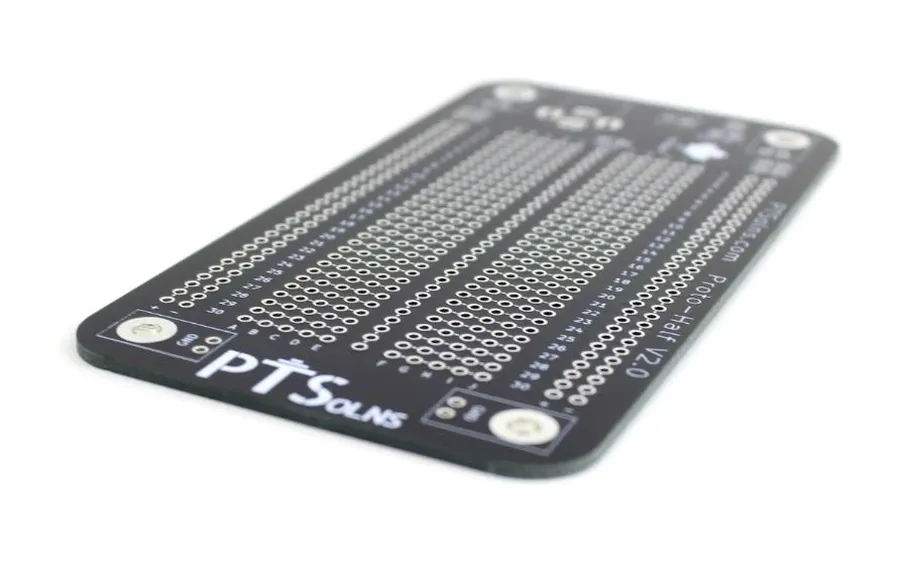 A solderable PCB breadboard with soldered components.