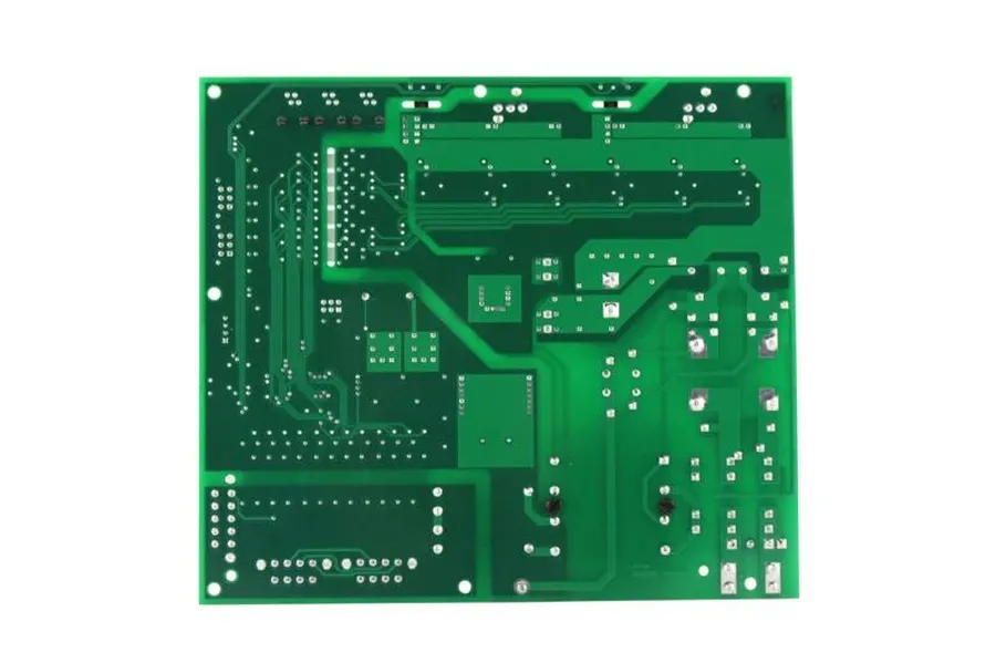 A top-down view of a main PCB with various components.