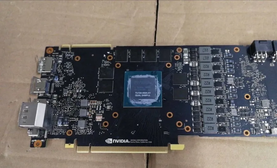 A close-up view of a graphics card PCB.
