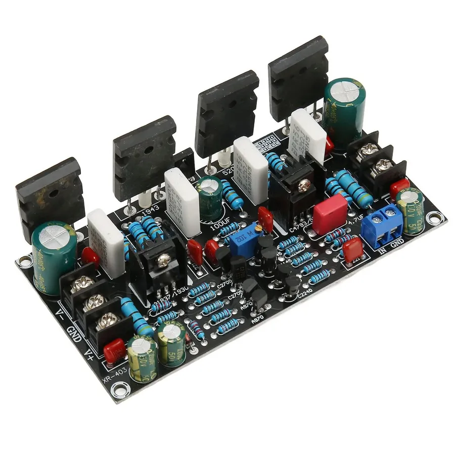 A printed circuit board featuring a power amplifier circuit.