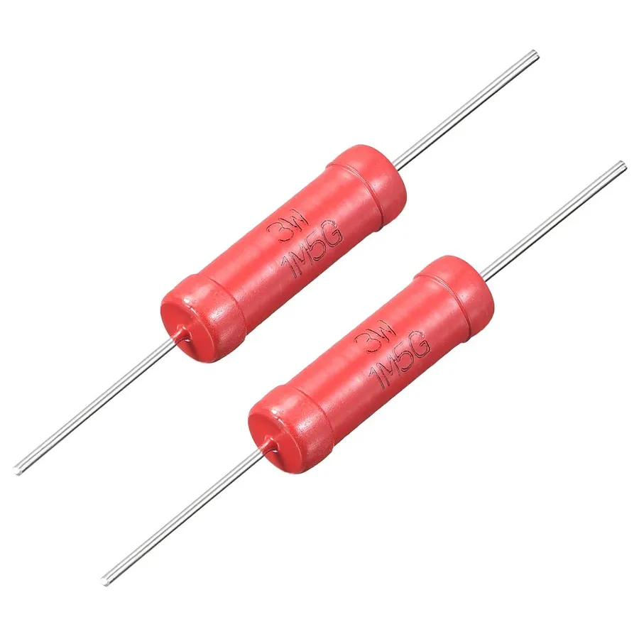 A close-up of a film type high voltage resistor.