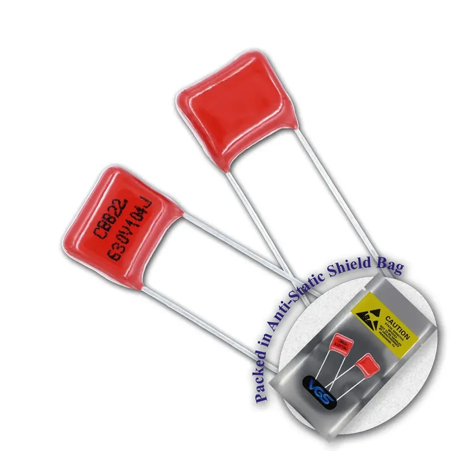 A close up view of a metallized film capacitor.
