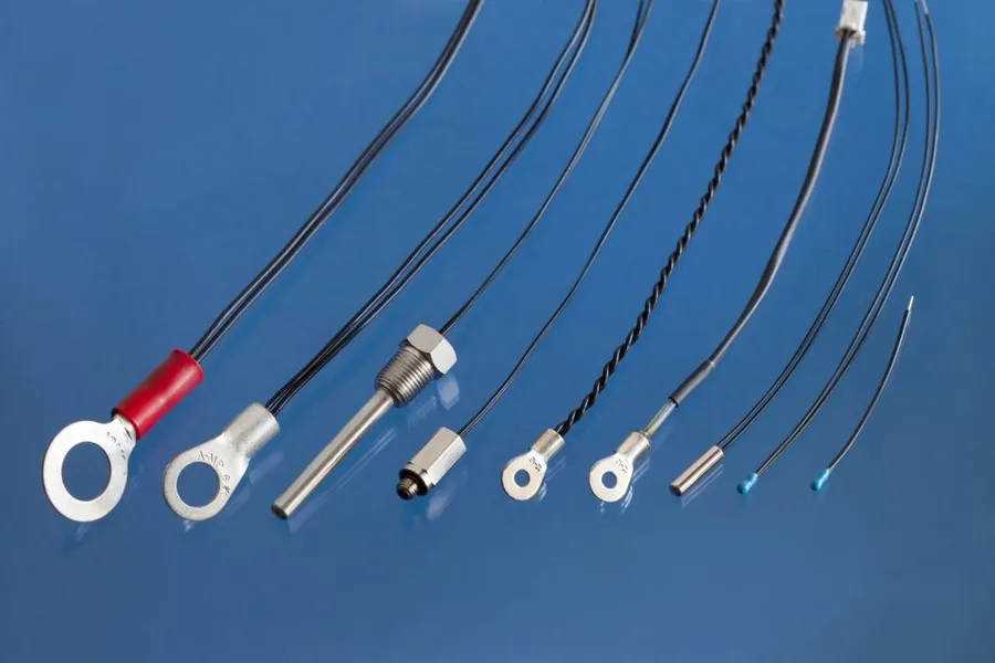 A selection of different thermistors displayed next to each other.