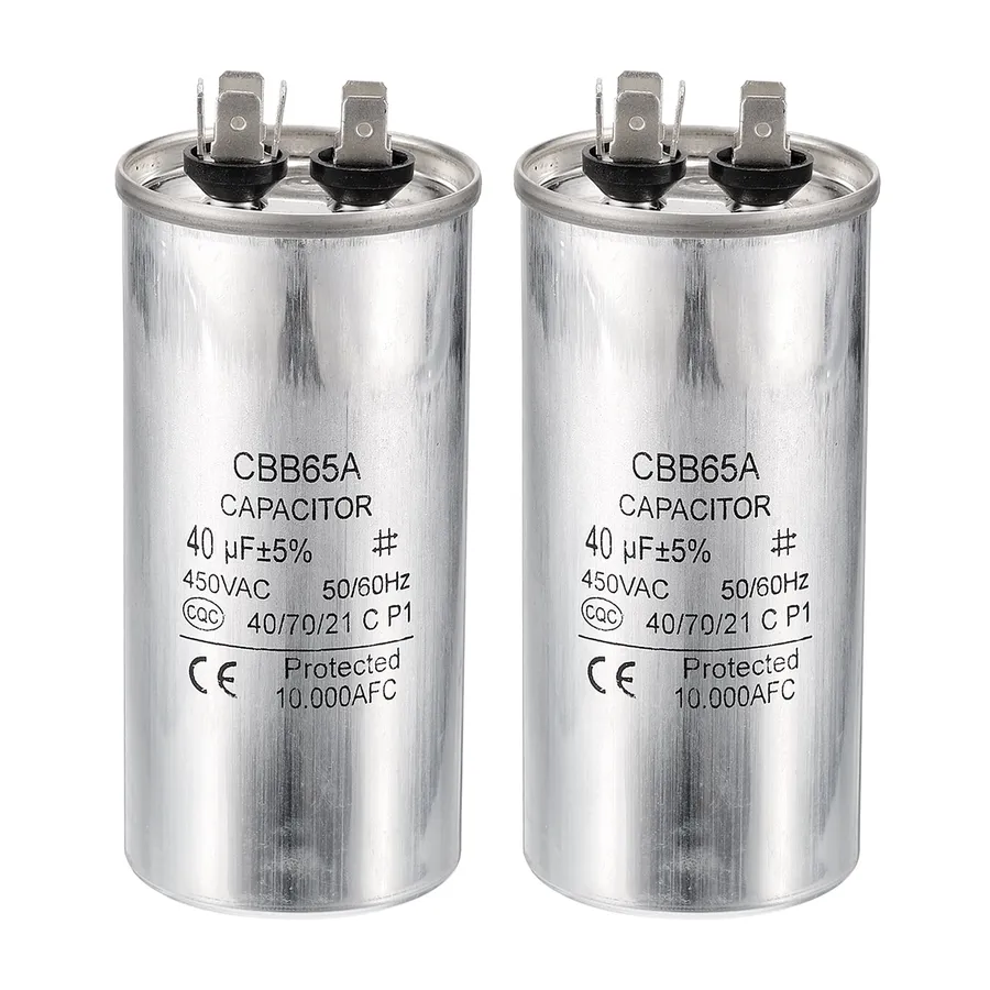 A close-up of a 40uF capacitor.