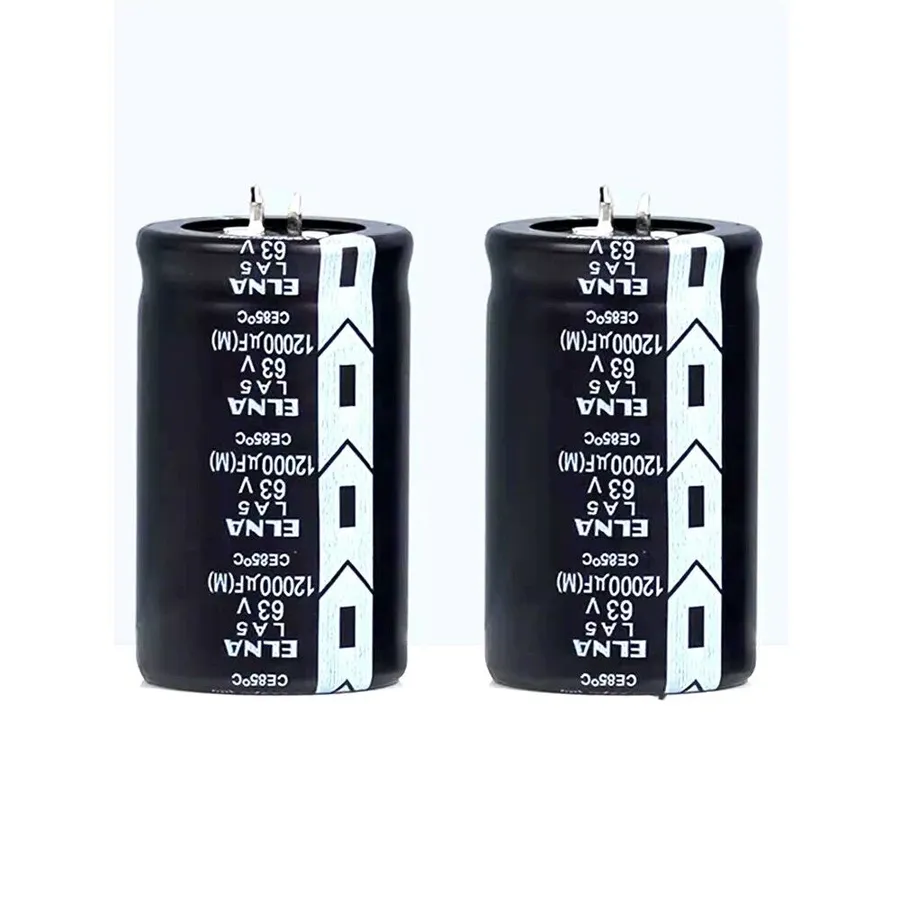 A close-up of several Elna capacitors with their distinctive markings.