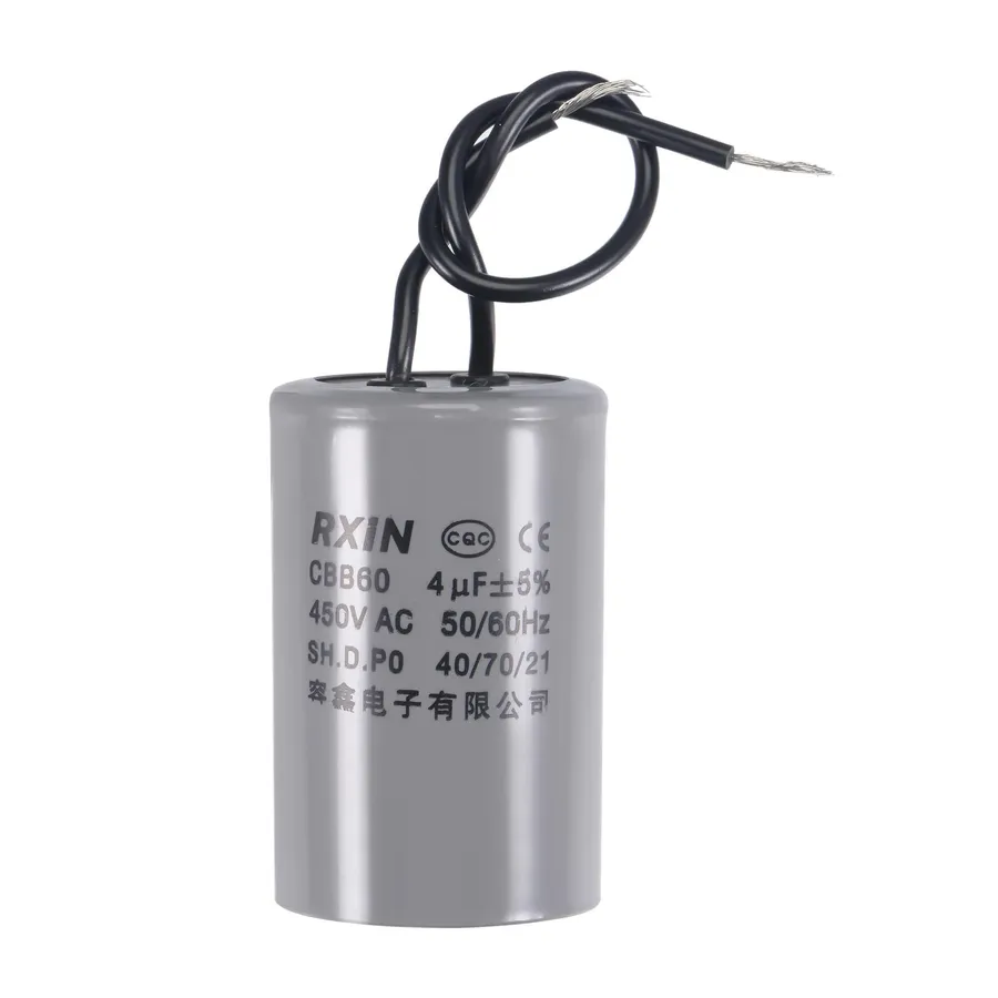 A close-up of a 4uF capacitor.
