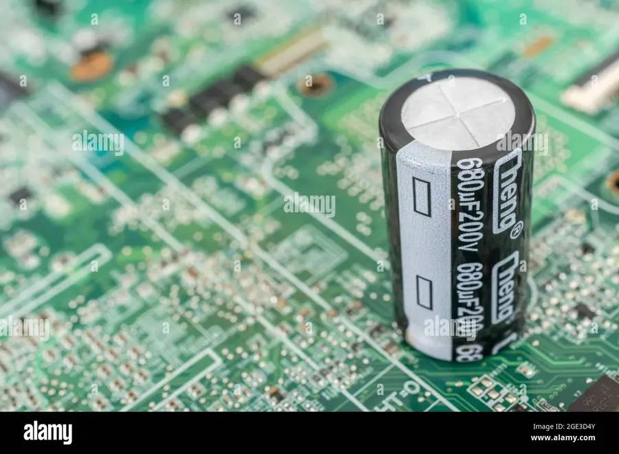 A detailed view of the markings and codes on a 100uF 16V capacitor.
