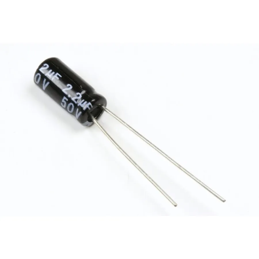 A close-up of a 2.2uF capacitor.
