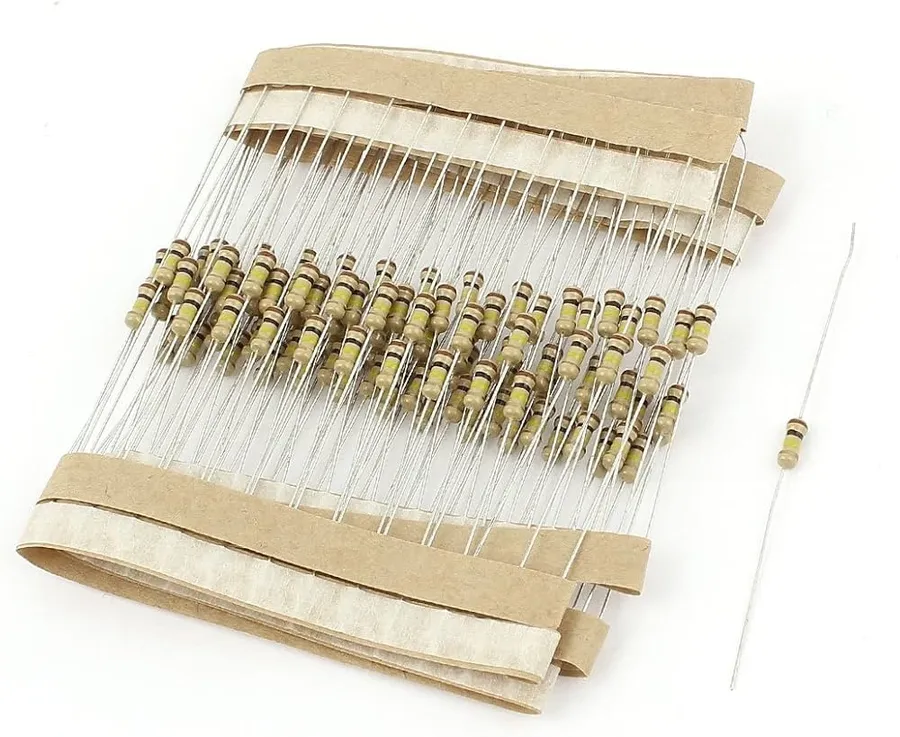 A circuit board with 1/4 watt resistors.