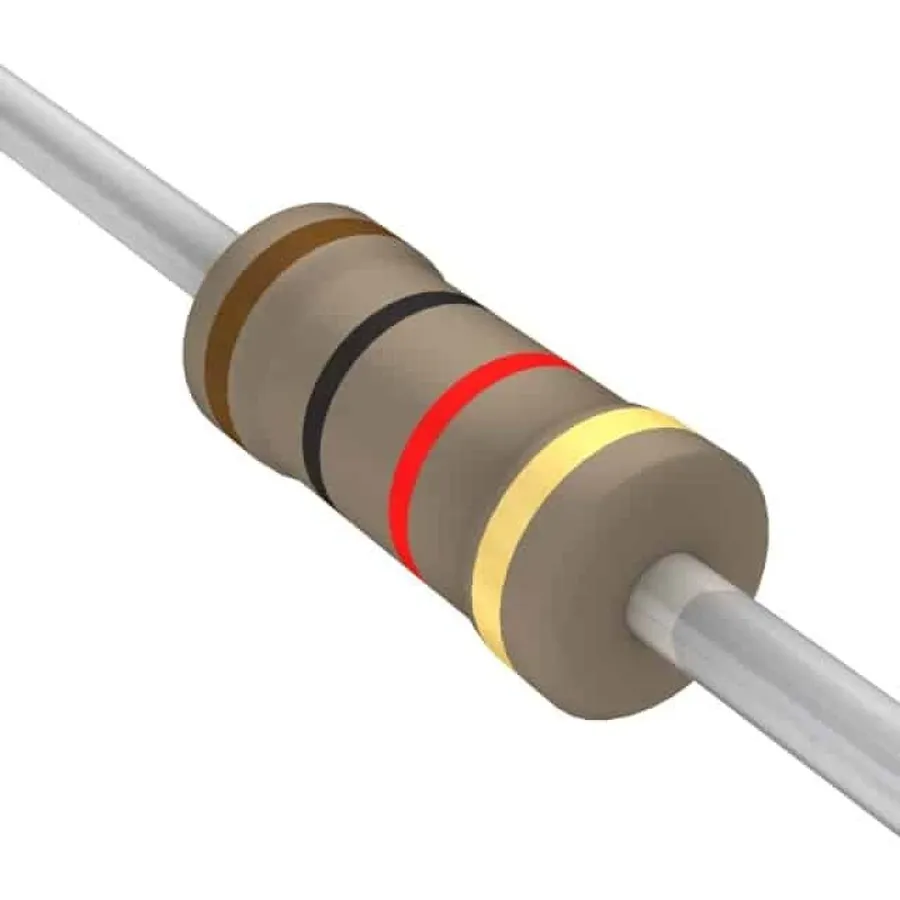 A circuit board where a 1/2 watt resistor is used in place of a 1/4 watt resistor.
