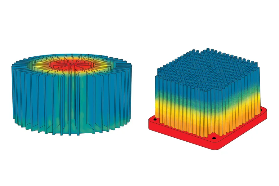 A technical drawing or CAD rendering of a heat sink design.