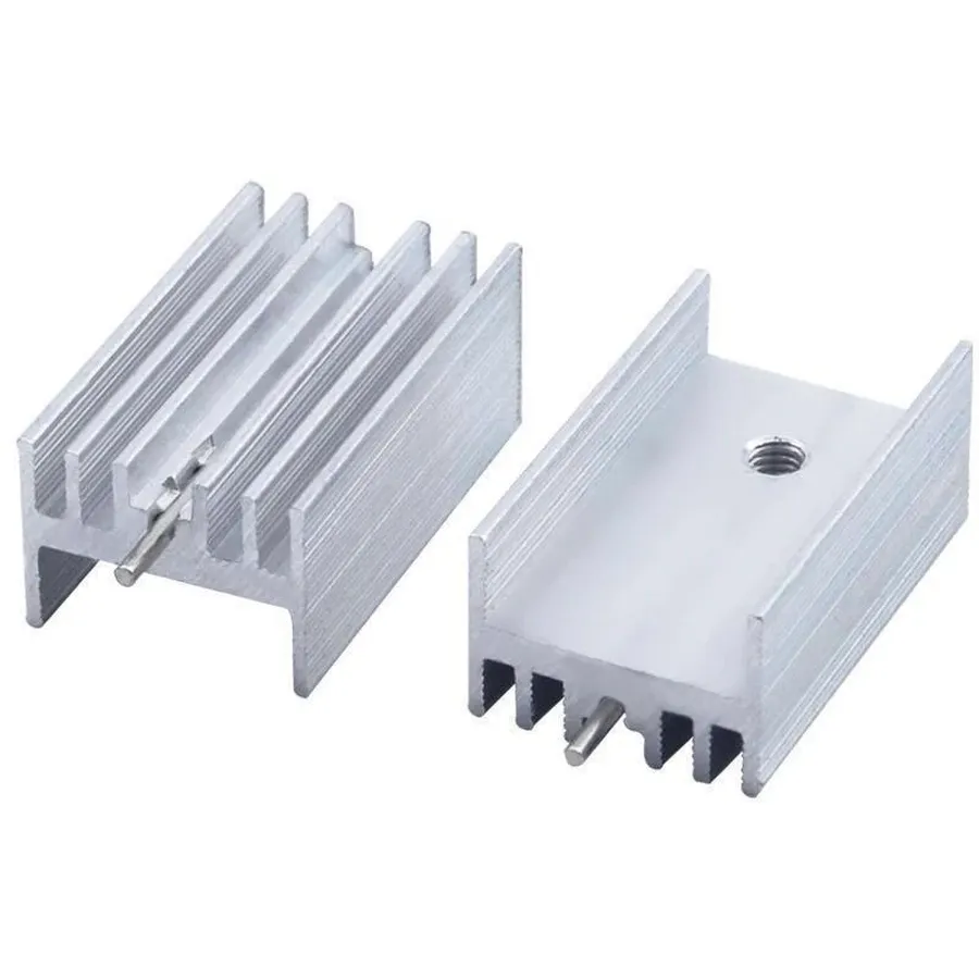 A transistor mounted on a heat sink.