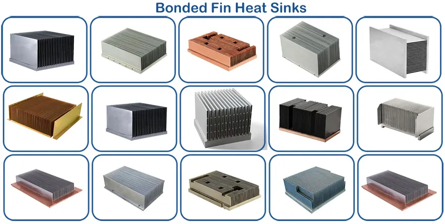 An array of different types of heat sinks.