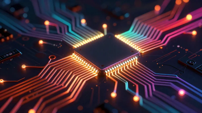 Advanced Materials Engineering for Thermal Management Abstract representation of thermal dissipation on a PCB surface.
