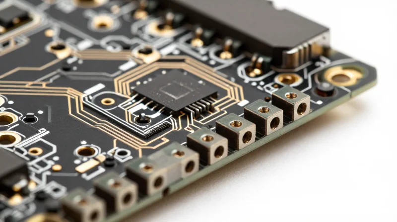 Technical Capabilities: HDI and Complex Interconnects Highly detailed microvia structure on a dense multilayer PCB.
