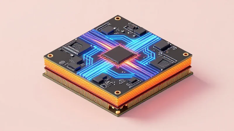 Thermal Management and Coefficient of Thermal Expansion (CTE) Isometric 3D model of a multilayered circuit board showing heat dissipation paths.