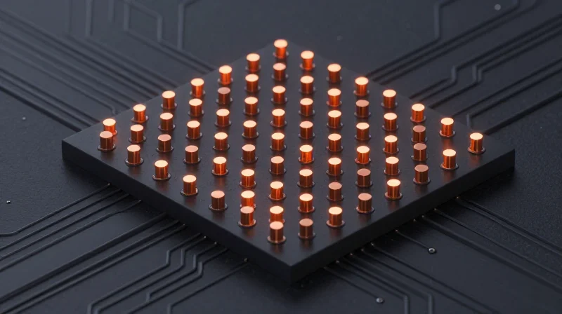 Strategic Thermal Via Placement and Arrays An array of thermal vias in a circuit board, represented as a geometric grid.