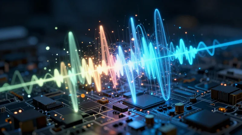 Abstract visualization of electromagnetic wave interference at high frequencies