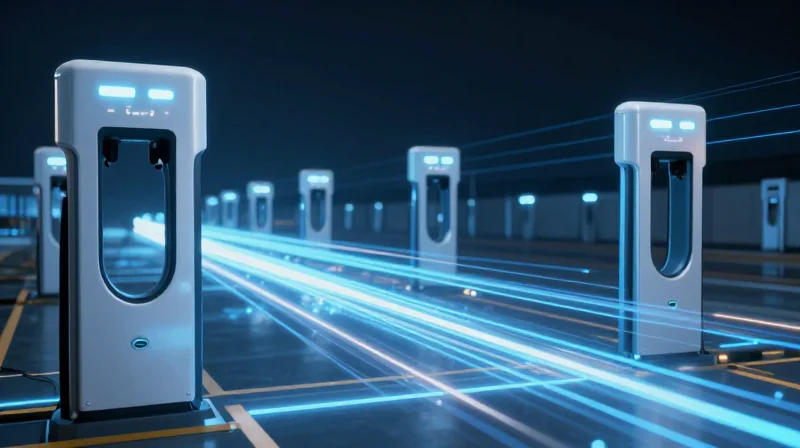 The Evolution of EV Charging Demands Conceptual visualization of modern 800V EV charging systems with high-density power flow