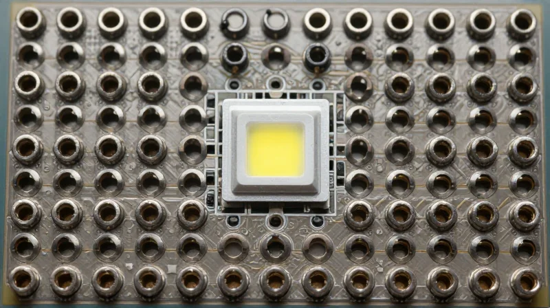 Strategic Thermal Via Placement Array of thermal vias beneath an LED component on a PCB