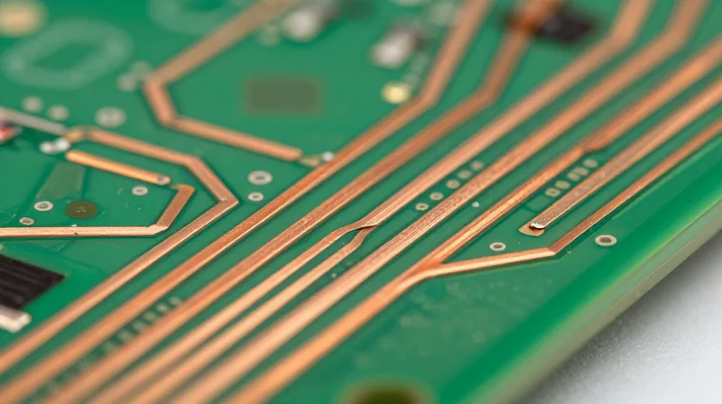 The Importance of Copper Weight Consistency Macro view of uniform copper traces on a printed circuit board.