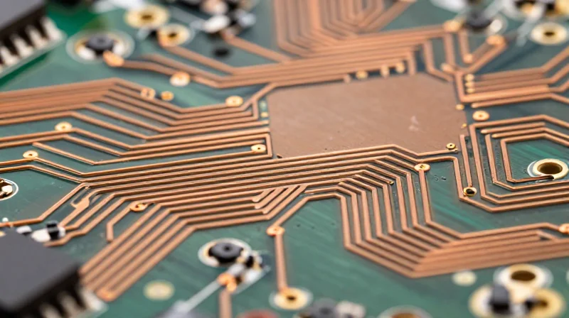 Defining Heavy Copper: Technical Advantages for Automotive Macro view showing the thick copper layers and robust traces on a green PCB board