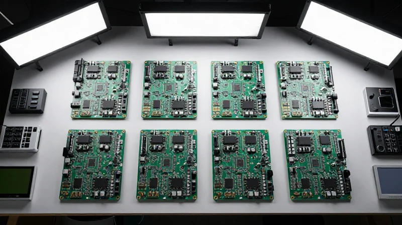 Optimizing Layouts for High-Speed Automated Assembly Top-down view of an organized electronic component panel showing high-density layout.