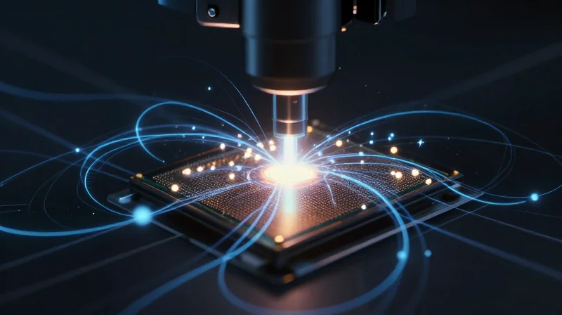 Implementing Advanced Automated Testing Protocols Conceptual representation of AI optical inspection nodes scanning electronic parts.