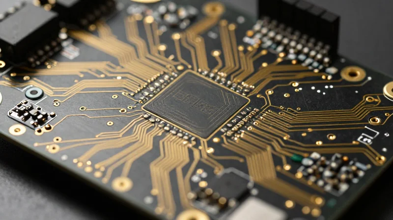 The New Engineering Challenges for Automotive PCBs High-frequency electronic PCB circuitry with focus on signal transmission paths.