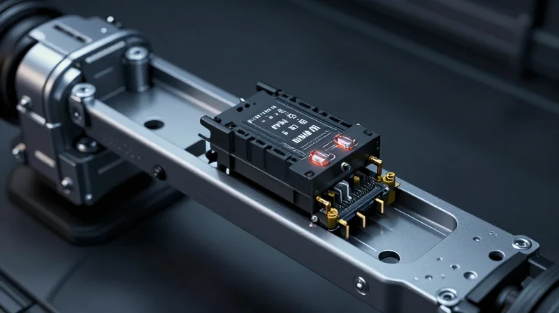 Understanding the Demands of EPS Applications A professional 3D conceptual view of an electronic power steering rack with visible thermal stress and vibration indicators