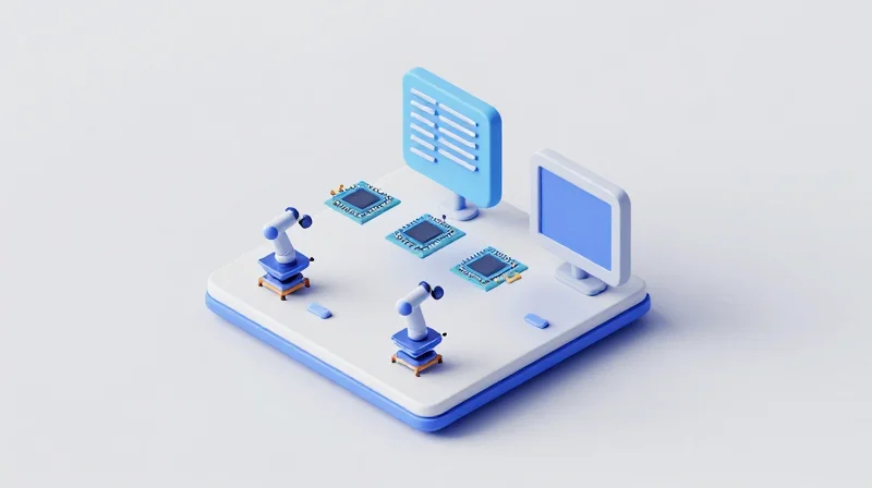 Predictive Reliability Testing and Validation Isometric 3D view of a virtual testing platform for electronic components