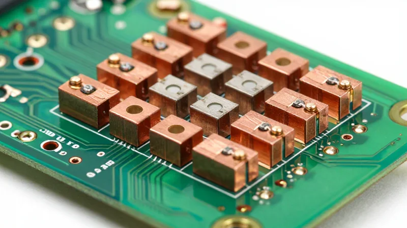 Advanced Thermal Management Techniques Close-up macro of a high-density thermal via array on an industrial PCB