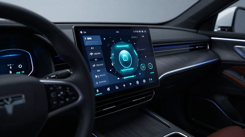 The Evolution of Automotive Electronics and the HDI Imperative Futuristic automotive cockpit display showing advanced digital dashboard and infotainment interface