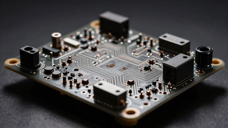 Limitations of Legacy TPMS Sensor PCB Designs A close up view of a weathered legacy electronic circuit board