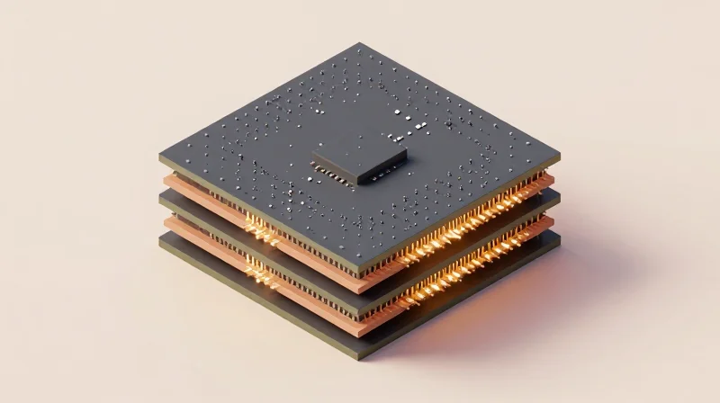 Optimizing Micro-via Reliability in HDI Boards Isometric 3D render of a multilayer PCB showing micro-vias and symmetrical stack-up structure.