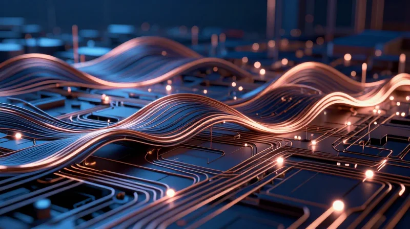 Precision Impedance Control for RF Antenna Integrity Abstract conceptual visualization of high-frequency signal traces and impedance integrity.