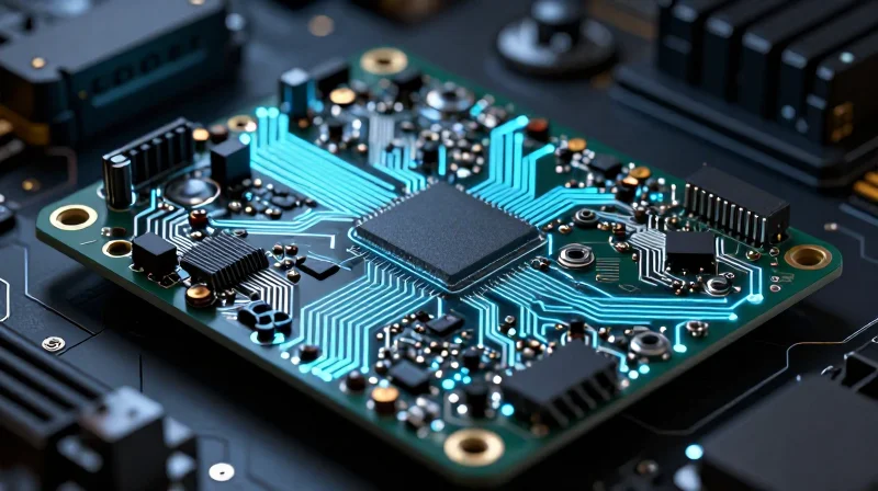 The Critical Importance of ECU Reliability A high-tech automotive Engine Control Unit PCB glowing with blue energy nodes representing safety and reliability