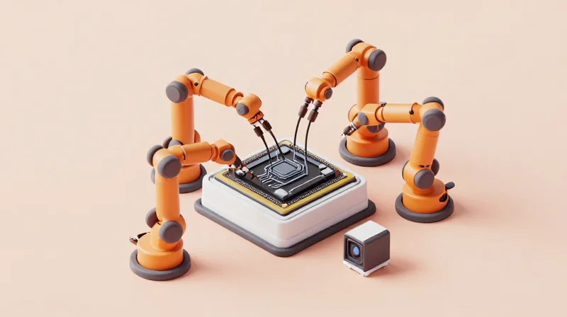 Streamlining Manufacturing and Assembly Labor Isometric view of a robotic assembly line for LiDAR, showing the simplified integration of a single rigid-flex component into a device.