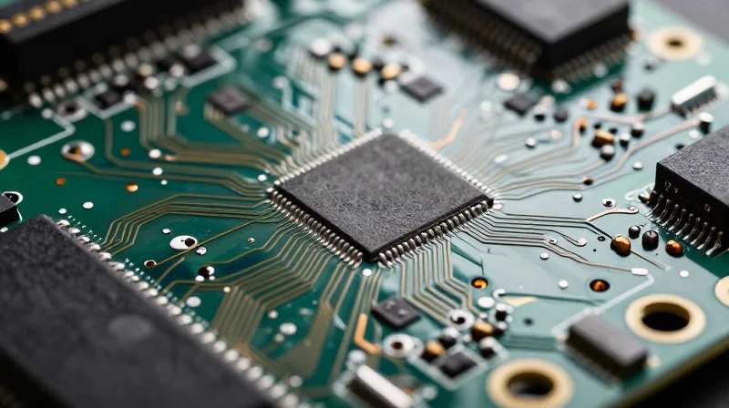 Strategic Material Selection: Beyond Standard FR-4 A close-up view of a high-end PCB board focusing on material texture