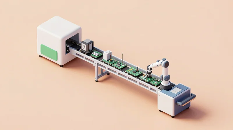 Implementing High-Yield Manufacturing Processes Isometric view of a modern automated surface mount technology assembly line