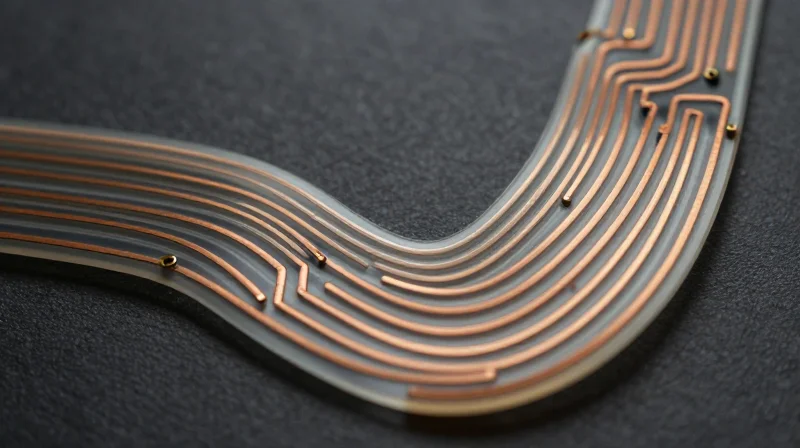 Trace Routing Strategies for Dynamic Flex Areas Curved flexible circuit board showing optimized trace routing