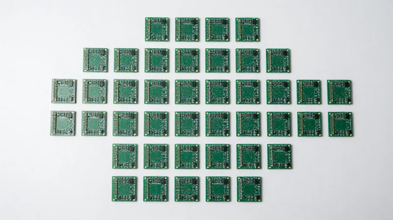 Material Waste Reduction: The Economic and Environmental Case A top-down view of highly optimized PCB boards arranged in a manufacturing panel to minimize waste.